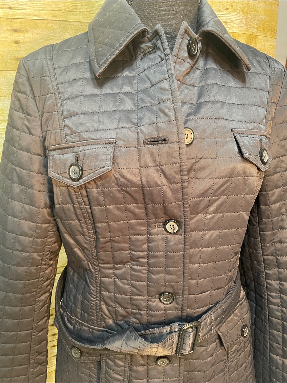 Express black quilted trench coat 
Size 8. Y2K Lightweight. Preowned. - Picture 2 of 12